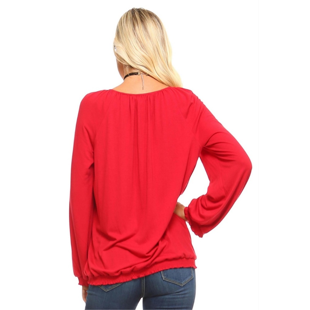 Women's Long Sleeve Solid Peasant Top - Picture 4 of 4